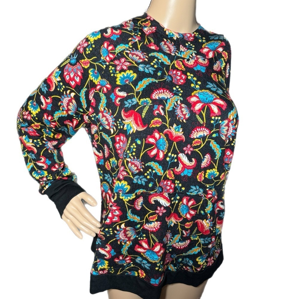 MASSEYS Women’s Whimsical Garden Hoodie Black Floral Knit Sweater Size Large - Picture 4 of 9